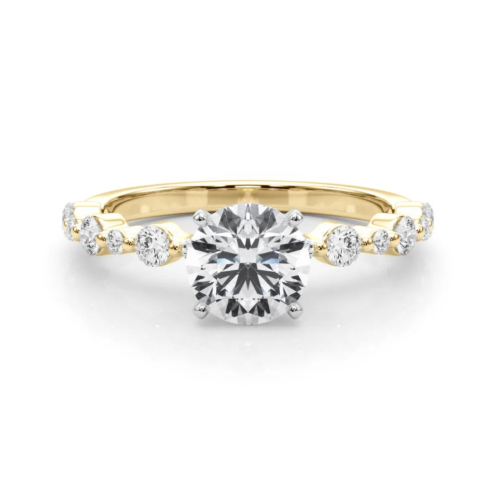 14K Yellow Gold Lab-Grown Round Brilliant Diamond Shared Prong Engagement Ring - Options Available