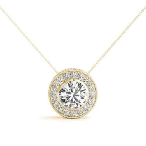 14K Yellow Gold Round Brilliant Bezel Diamond Halo Pendant (1ctw)