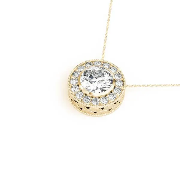 14K Yellow Gold Round Brilliant Bezel Diamond Halo Pendant (1ctw)