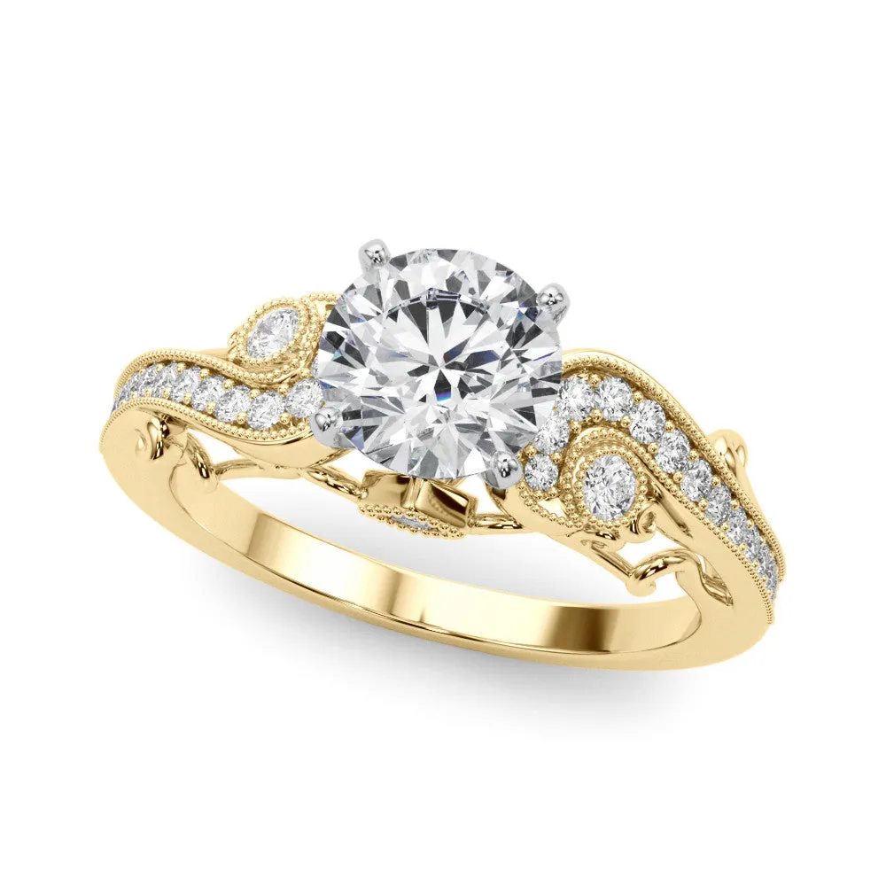 14K Yellow Gold Round Brilliant Diamond Antique Engagement Ring With Beaded Channel Set Accents (1.20ctw)