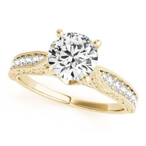 14K Yellow Gold Round Brilliant Diamond Antique High Shoulder Cathedral Engagement Ring With Beaded Accents (1.20ctw)