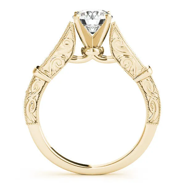 14K Yellow Gold Round Brilliant Diamond Antique Split Shank Engagement Ring With Channel Set Accents (1.20ctw)