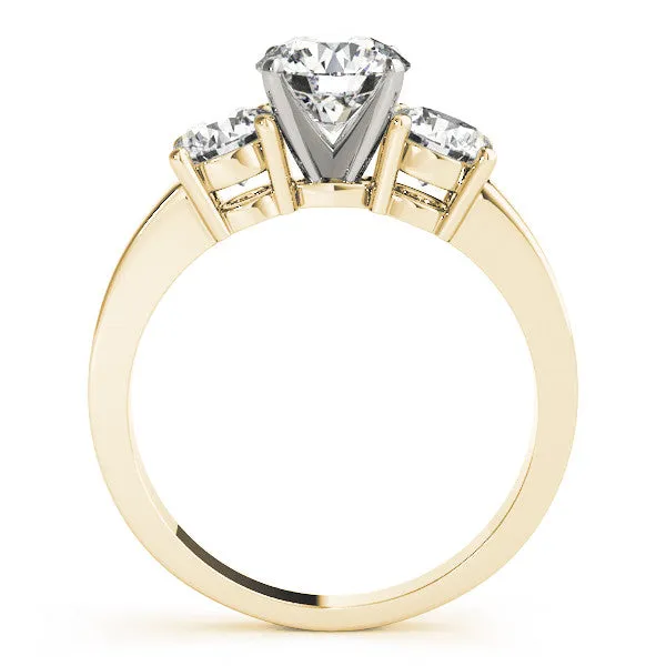 14K Yellow Gold Round Brilliant Diamond Basket Set Three Stone Engagement Ring