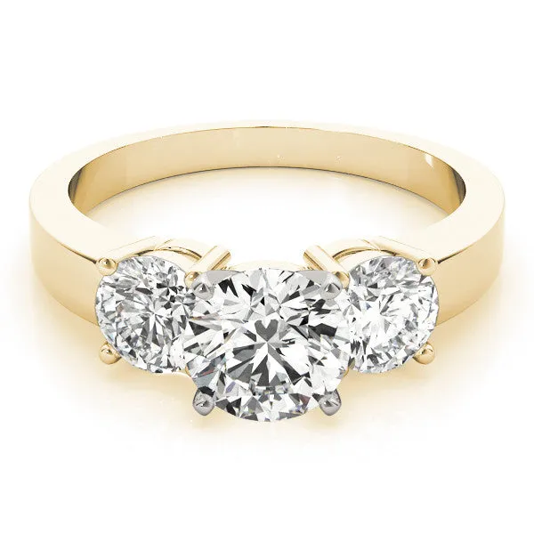 14K Yellow Gold Round Brilliant Diamond Basket Set Three Stone Engagement Ring