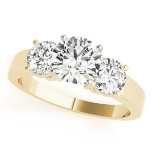 14K Yellow Gold Round Brilliant Diamond Basket Set Three Stone Engagement Ring