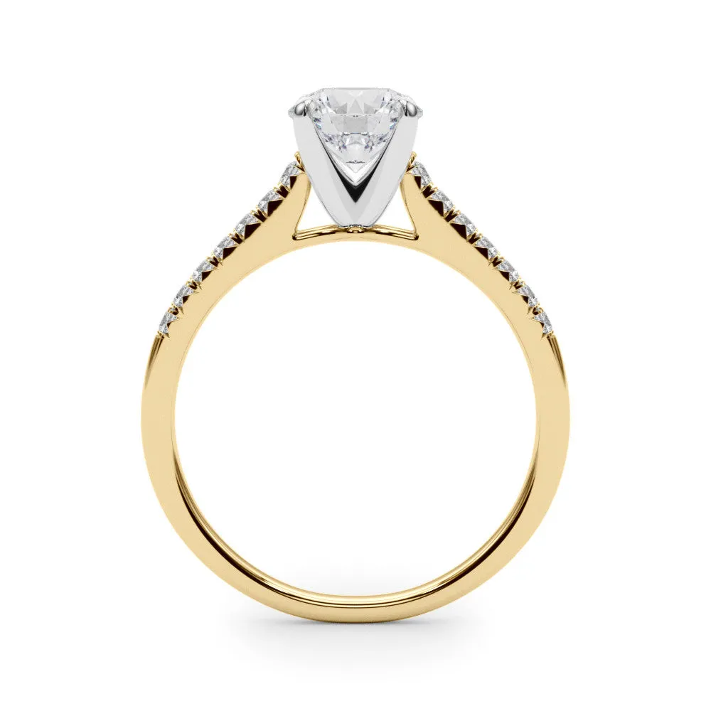 14K Yellow Gold Round Brilliant Diamond Cathedral Engagement Ring With Pave Accent Diamonds