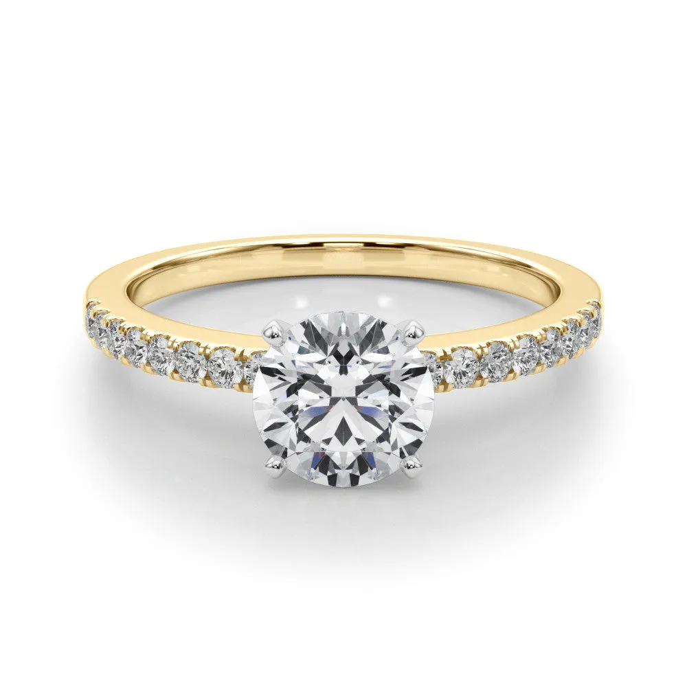 14K Yellow Gold Round Brilliant Diamond Cathedral Engagement Ring With Pave Accent Diamonds