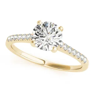 14K Yellow Gold Round Brilliant Diamond Cathedral Engagement Ring With Pave Accent Diamonds