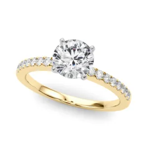 14K Yellow Gold Round Brilliant Diamond Cathedral Engagement Ring With Pave Accent Diamonds