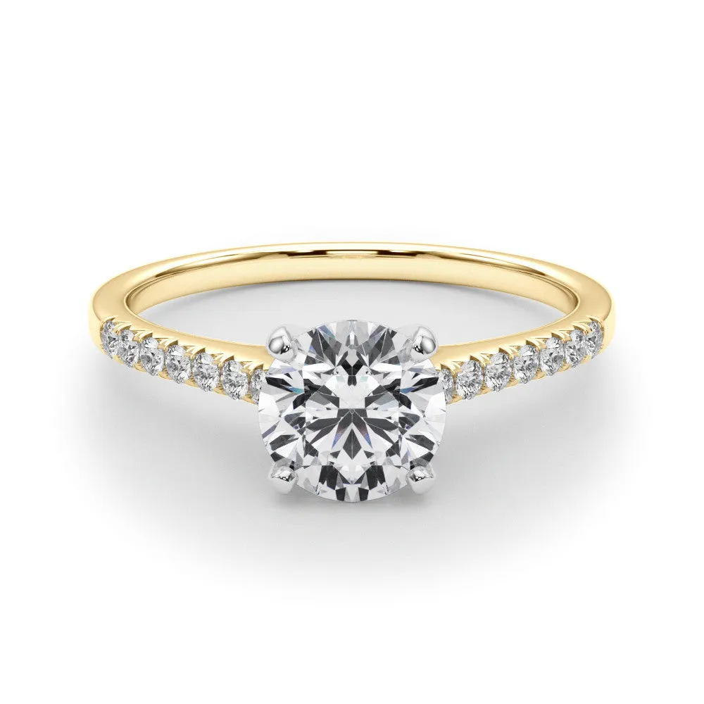 14K Yellow Gold Round Brilliant Diamond Cathedral Engagement Ring With Pave Accent Diamonds