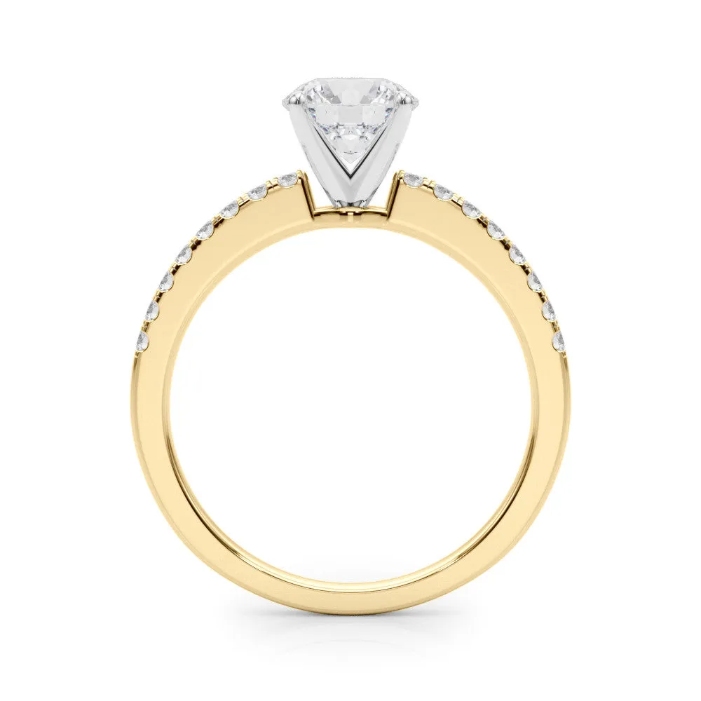 14K Yellow Gold Round Brilliant Diamond Cathedral Engagement Ring With Pave Accent Diamonds