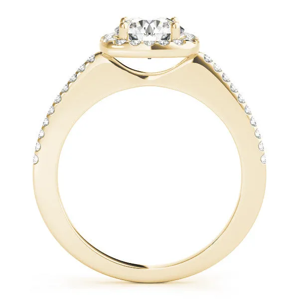 14K Yellow Gold Round Brilliant Diamond Cushion Halo Engagement Ring With Pave Accents (1.20ctw)