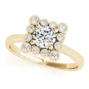 14K Yellow Gold Round Brilliant Diamond Engagement Ring With Beaded Bezel Set Square Halo (1.20ctw)