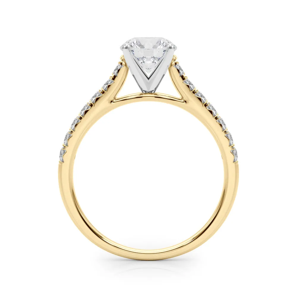 14K Yellow Gold Round Brilliant Diamond Engagement Ring With French Pave Accent Diamonds