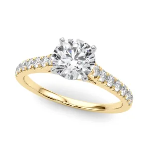14K Yellow Gold Round Brilliant Diamond Engagement Ring With French Pave Accent Diamonds