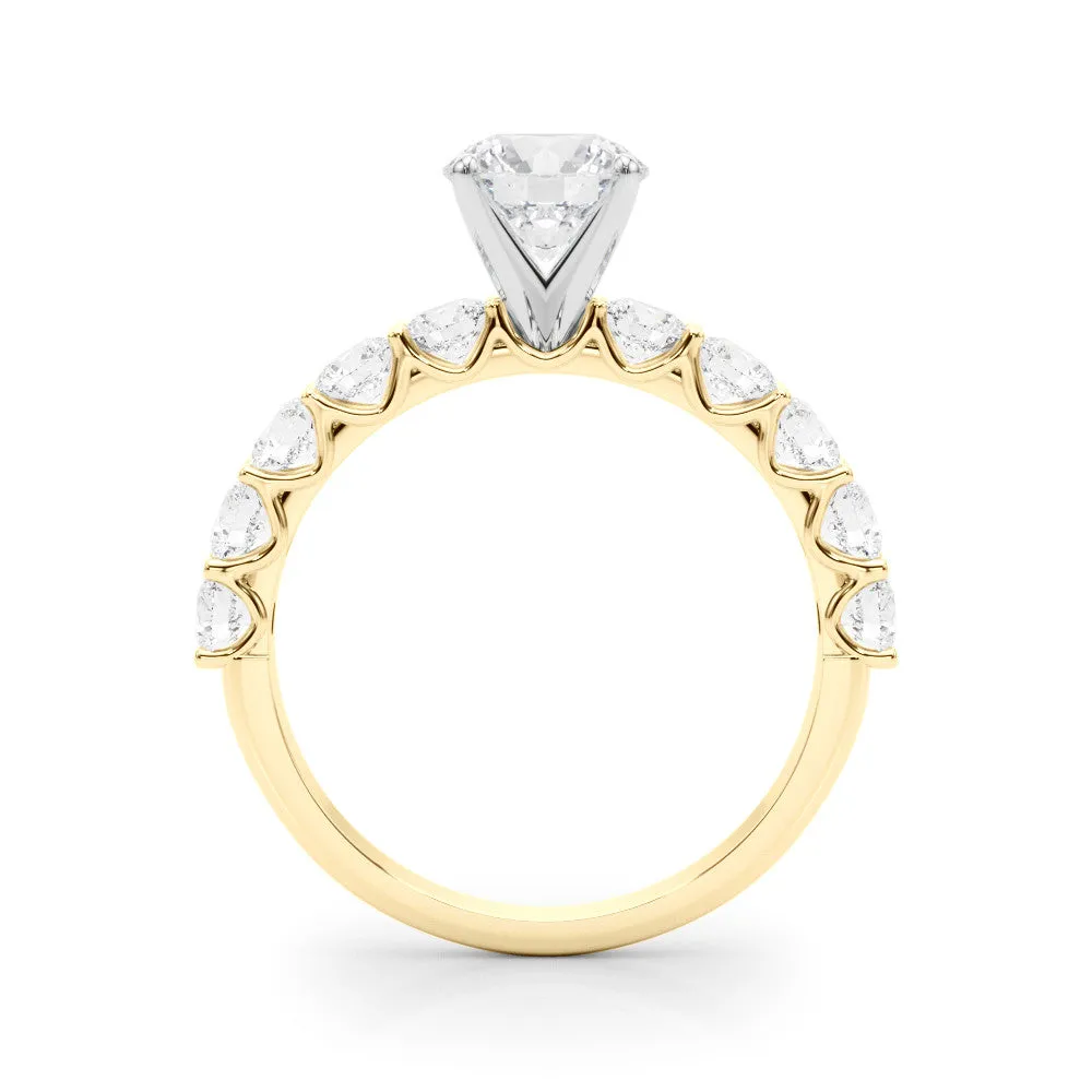 14K Yellow Gold Round Brilliant Diamond Engagement Ring With Pave Accents (1.63ctw)