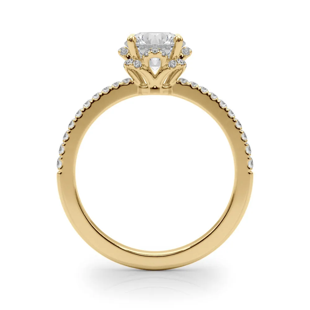 14K Yellow Gold Round Brilliant Diamond Floral Halo Engagement Ring With Pave Accents (1.25ctw)