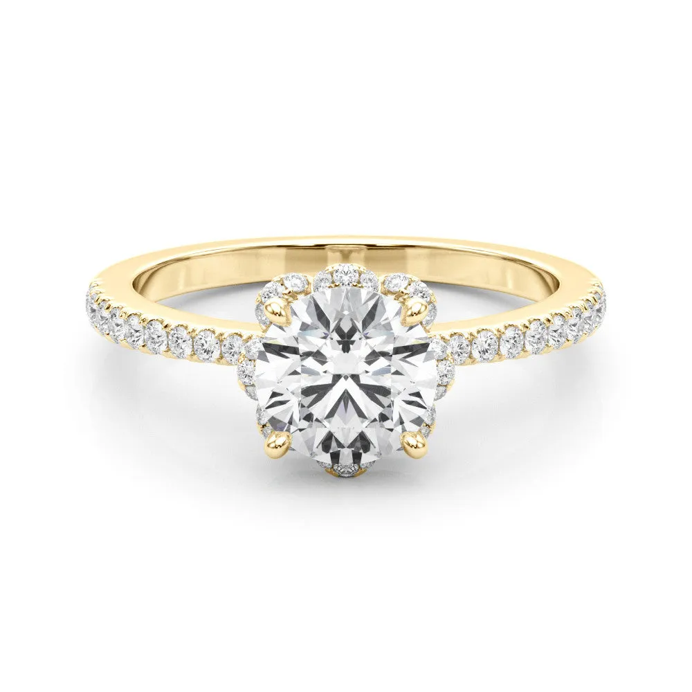 14K Yellow Gold Round Brilliant Diamond Floral Halo Engagement Ring With Pave Accents (1.25ctw)