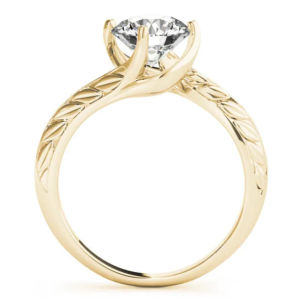14K Yellow Gold Round Brilliant Diamond Freeform Vine Engraved Solitiare Engagement Ring (1ct)
