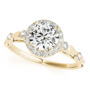 14K Yellow Gold Round Brilliant Diamond Halo Bezel Pattern Engagement Ring With Pave Accents (1.33ctw)