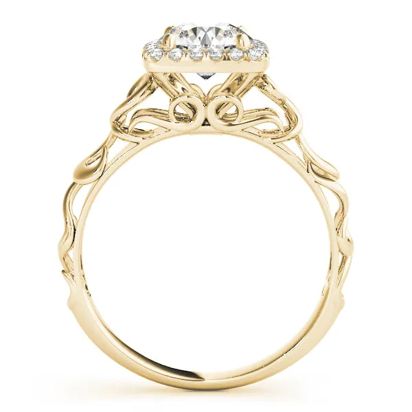 14K Yellow Gold Round Brilliant Diamond Halo Engagement Ring With Scalloped Shank (1.15ctw)