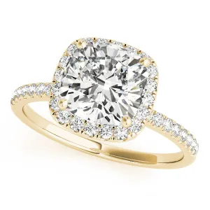 14K Yellow Gold Round Brilliant Diamond Halo Pave Accented Engagement Ring
