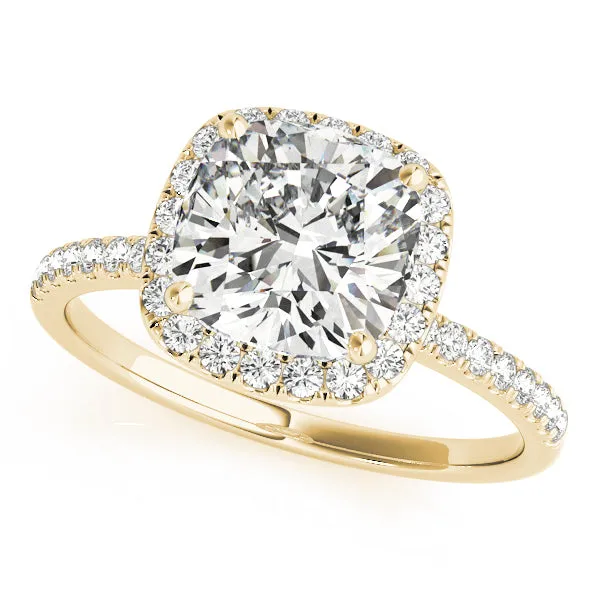 14K Yellow Gold Round Brilliant Diamond Halo Pave Accented Engagement Ring