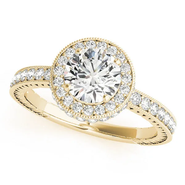 14K Yellow Gold Round Brilliant Diamond Halo With Pave Accents (1.50ctw)