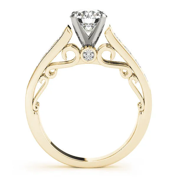 14K Yellow Gold Round Brilliant Diamond High Cathedral Shoulder Engagement Ring With Channel Accents (1.75ctw)