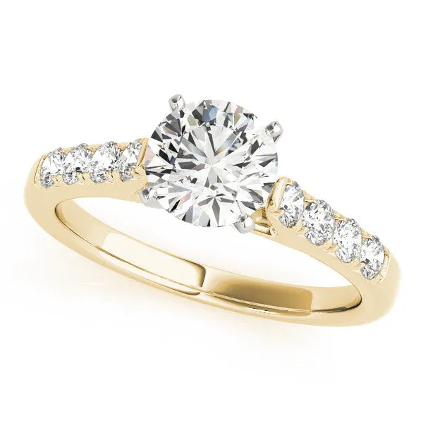 14K Yellow Gold Round Brilliant Diamond High Cathedral Shoulder Engagement Ring With Pave Accents (1.33ctw)