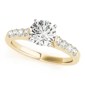 14K Yellow Gold Round Brilliant Diamond High Cathedral Shoulder Engagement Ring With Pave Accents (1.33ctw)