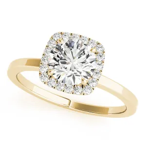 14K Yellow Gold Round Brilliant Diamond In Cushion Halo Engagement Ring (1.12ctw)