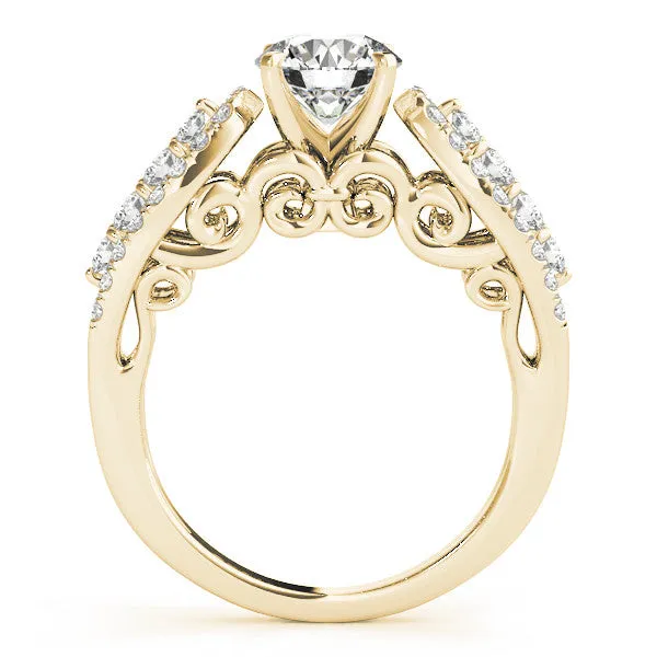 14K Yellow Gold Round Brilliant Diamond Multirow Scallop Shank Engagement Ring With Pave Accents (1.50ctw)