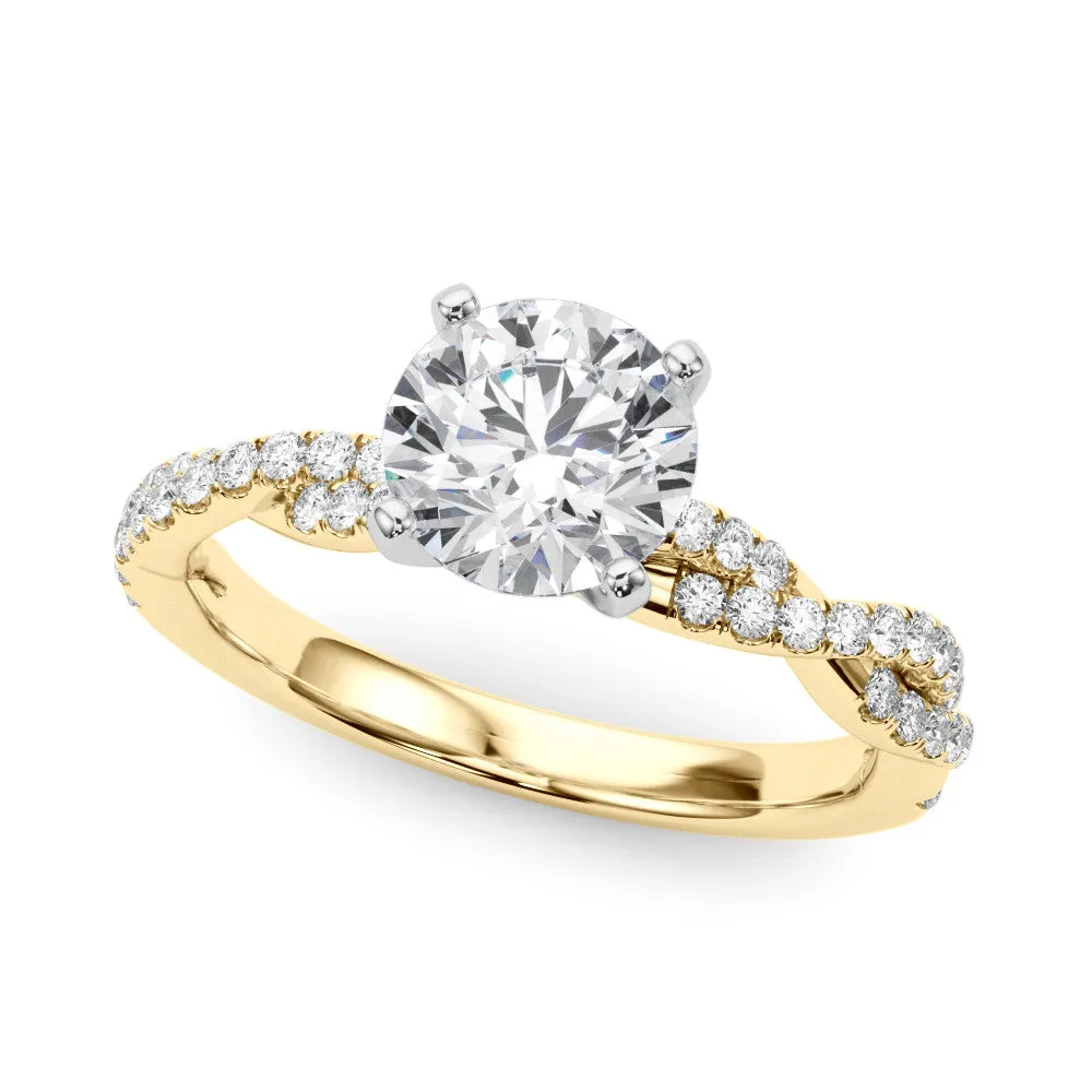 14K Yellow Gold Round Brilliant Diamond Pave Twisted Shank Engagement Ring