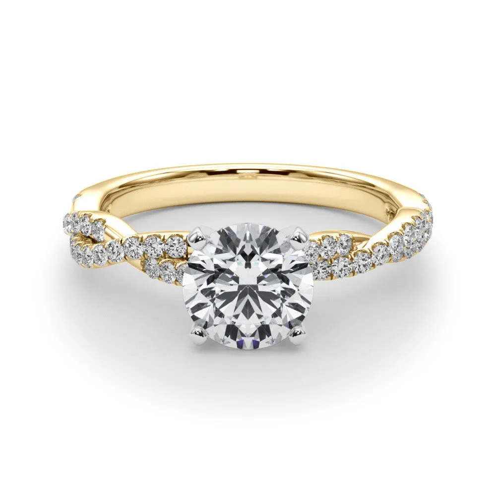 14K Yellow Gold Round Brilliant Diamond Pave Twisted Shank Engagement Ring