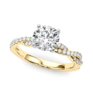 14K Yellow Gold Round Brilliant Diamond Pave Twisted Shank Engagement Ring