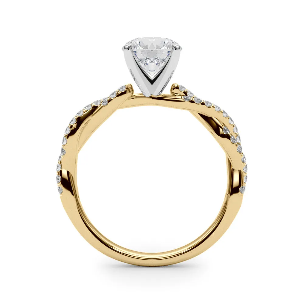14K Yellow Gold Round Brilliant Diamond Pave Twisted Shank Engagement Ring