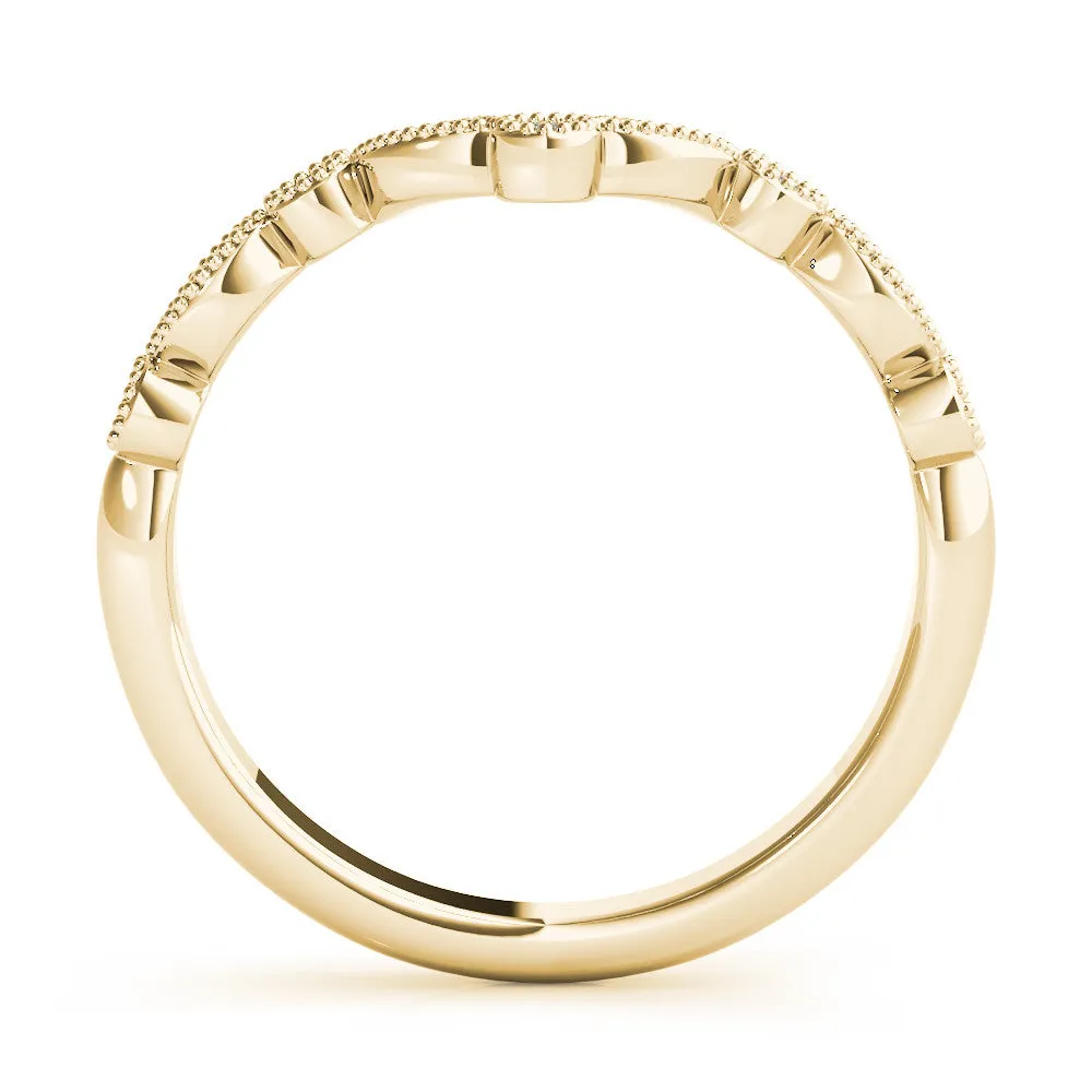 14K Yellow Gold Round Brilliant Diamond Scalloped Curved Wedding Ring (.15ctw)