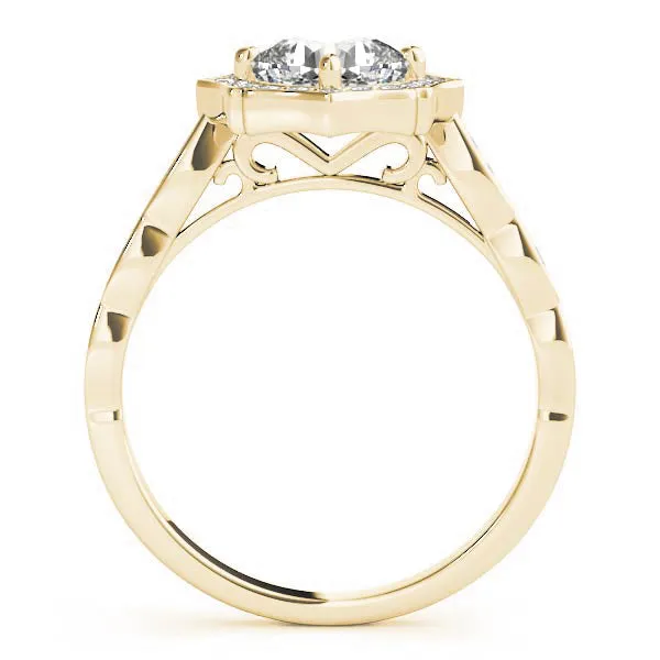 14K Yellow Gold Round Brilliant Diamond Scalloped Halo Engagement Ring