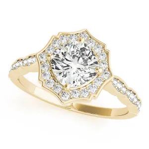 14K Yellow Gold Round Brilliant Diamond Scalloped Halo Engagement Ring