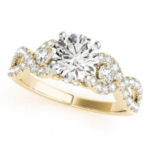 14K Yellow Gold Round Brilliant Diamond Side Stone Twist Engagement Ring With Pave Accents (1.38ctw)
