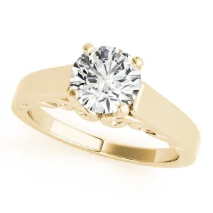 14K Yellow Gold Round Brilliant Diamond Solitaire Engagement Ring With Scallop Accent (1ct)