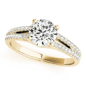 14K Yellow Gold Round Brilliant Diamond Split Shank Pave Accented Engagement Ring (1.15ctw)