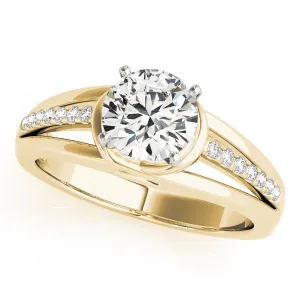 14K Yellow Gold Round Brilliant Diamond Split Shank Trellis Engagement Ring With Pave Accents (1.10ctw)