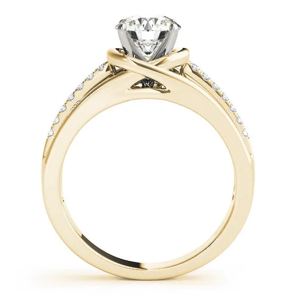 14K Yellow Gold Round Brilliant Diamond Split Shank Trellis Engagement Ring With Pave Accents (1.10ctw)