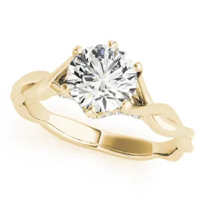 14K Yellow Gold Round Brilliant Diamond Twisted Shank Engagement Ring With Pave Diamond Trellis (1.10ctw)