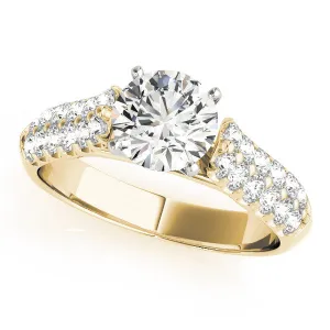 14K Yellow Gold Round Brilliant Diamond Two Row Pave High Should Cathedral Style Engagement Ring (1.63ctw)