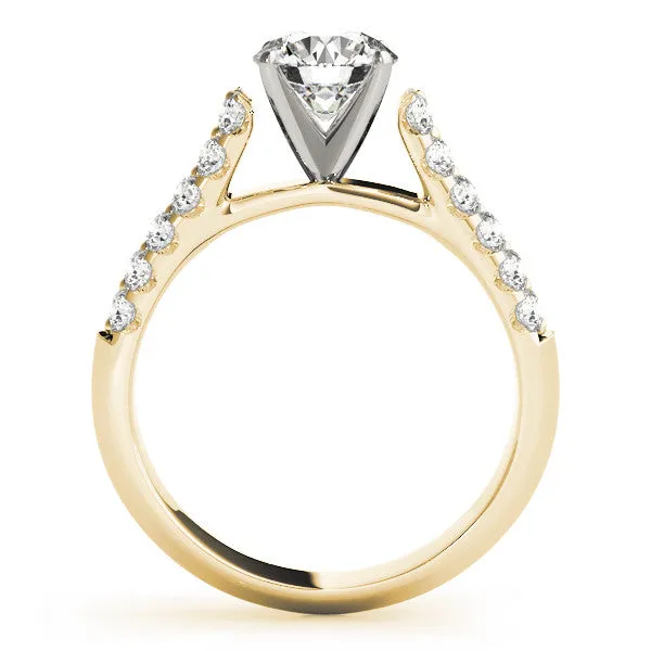 14K Yellow Gold Round Brilliant Diamond Two Row Pave High Should Cathedral Style Engagement Ring (1.63ctw)