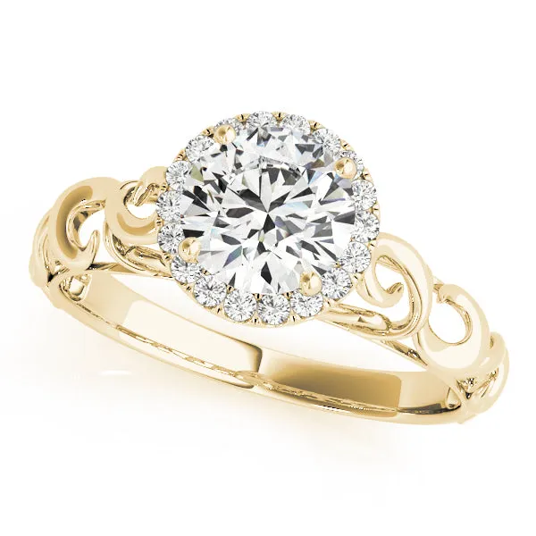 14K Yellow Gold Round Brilliant Diamond Waved Shank Halo Engagement Ring (1.15ctw)