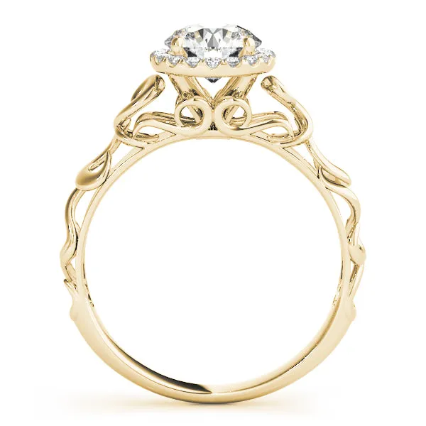 14K Yellow Gold Round Brilliant Diamond Waved Shank Halo Engagement Ring (1.15ctw)